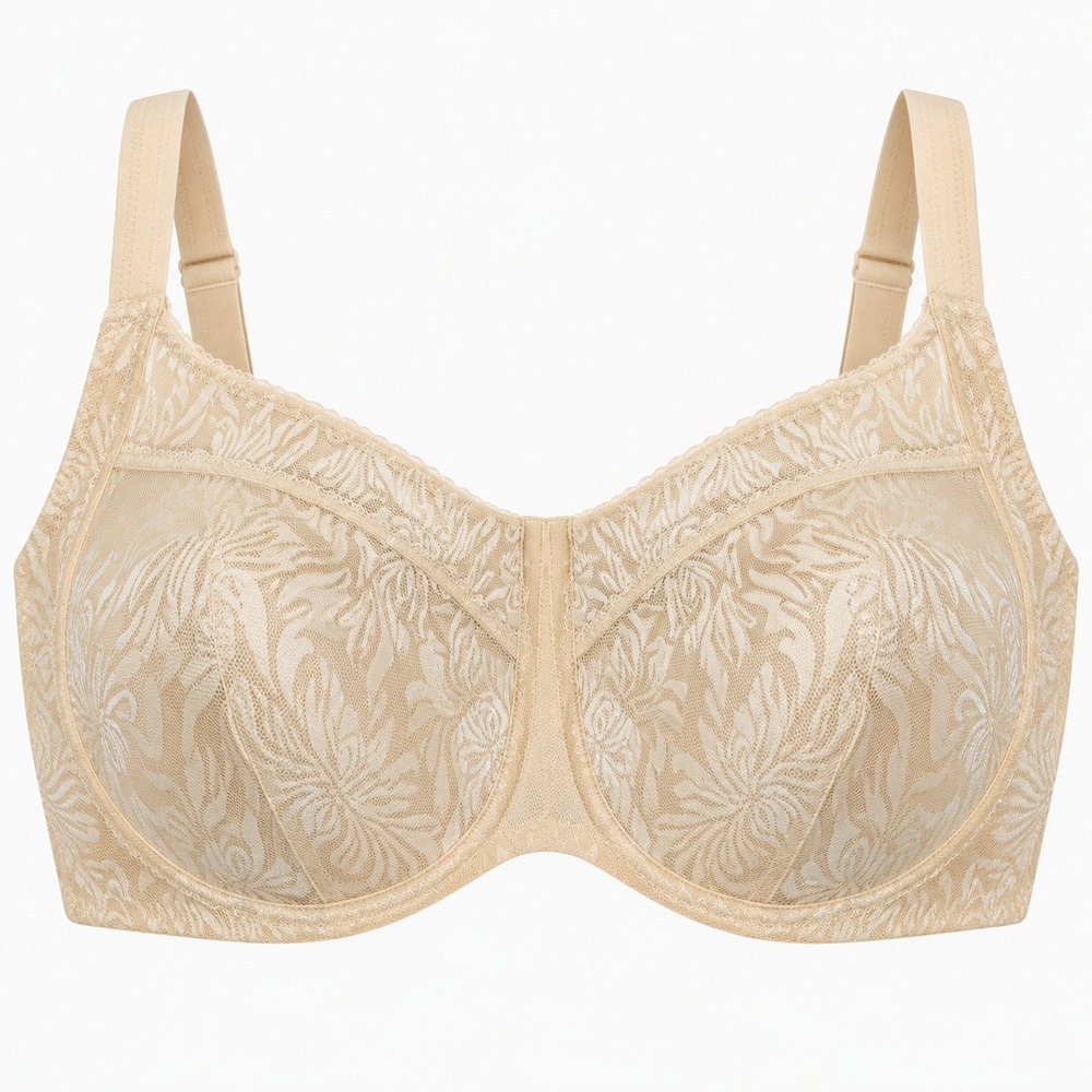 Wingslove Bra 44B Light Nude Leaf Lace Wireless Non-Padded W005 Comfort Lingerie